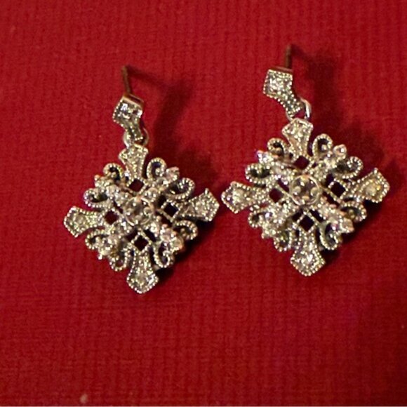 EARRINGS STERLING SILVER 925 MARCASITE SQUARE DIAMOND HINGED DROP DANGLE POST - Picture 2 of 6